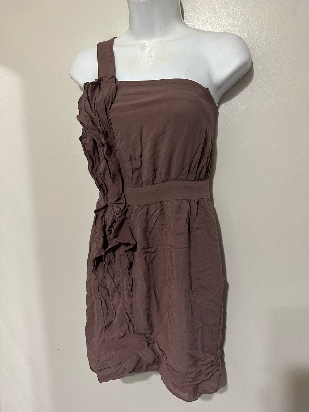 BCBGeneration Brown One‑Shoulder Dress 4 – Ruffle Detail Cocktail Style